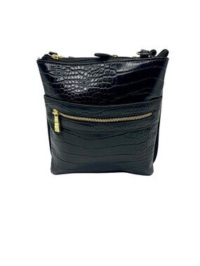 Giani Bernini Small Black Faux Leather Croc Dasher Crossbody